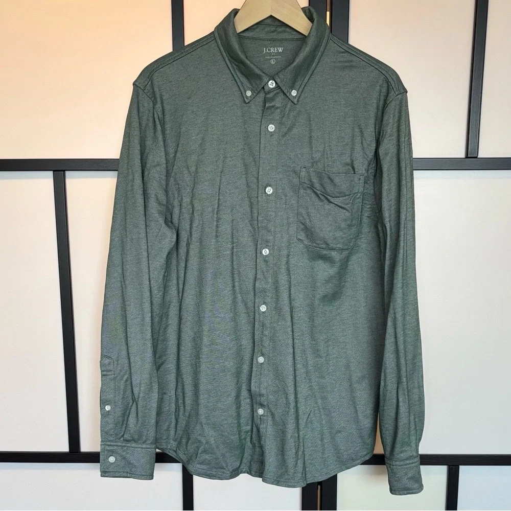 J CREW men’s button up shirt green Size Large preppy Casual business‎ office